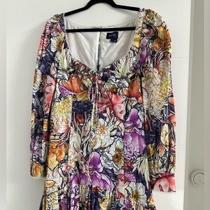 One use - Marchesa - size 12- floral minidress with long ruffles sleeves